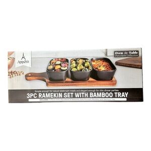 Servappetit 3 Pc Ramekin Set with Bamboo Tray‎ NIB